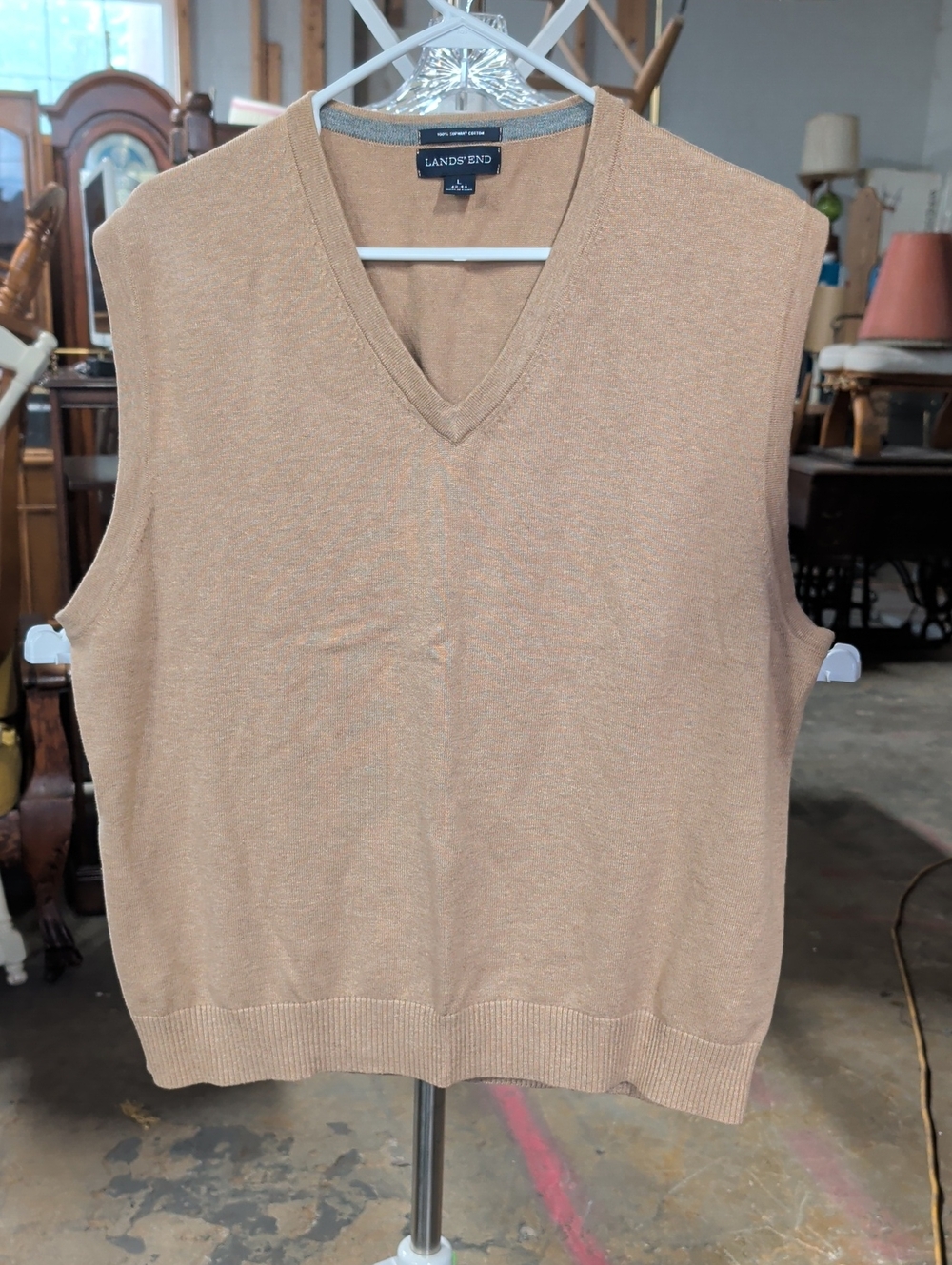 Lands' End Men's Supima Cotton V-Neck Sweater Vest in Camel